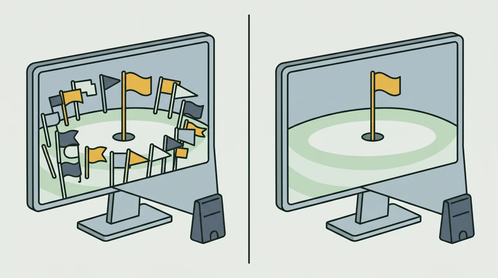 Two screens showing the same hole in two software styles